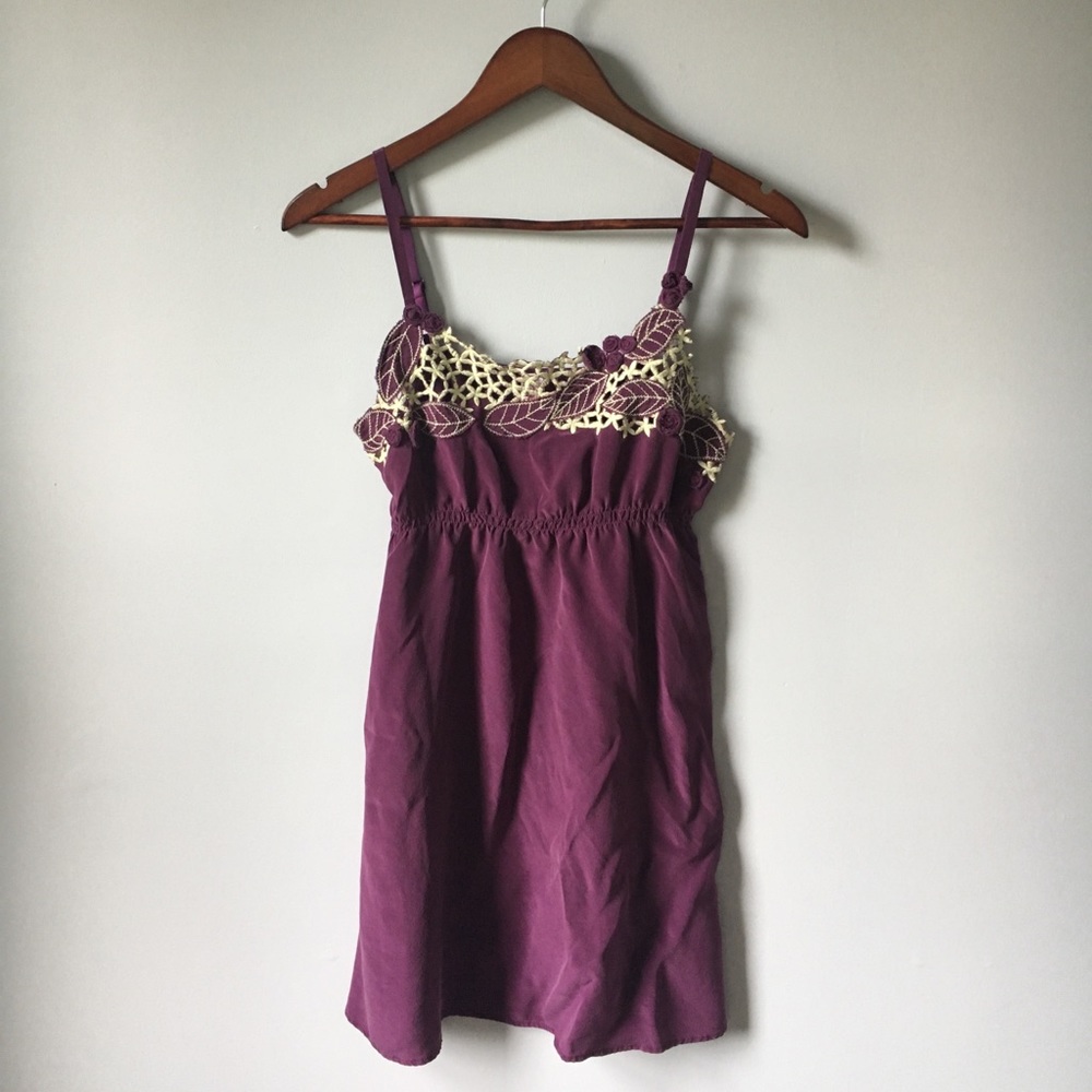 Anthropologie purple silk slip dress